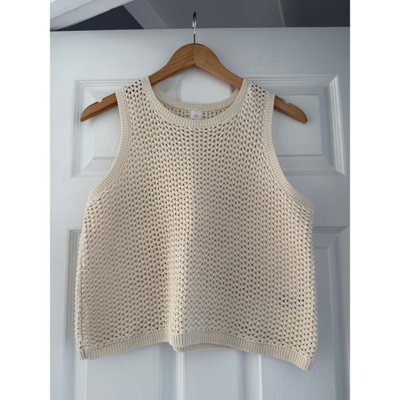 Old Navy Tops - Open Stitch Knit Sleeveless Beige Tank Blouse Coastalcore Minimalist